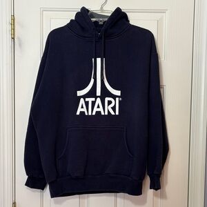 Atari Games logo Mens VTG navy blue sweatshirt hoodie vintage 00s Y2K Size Large